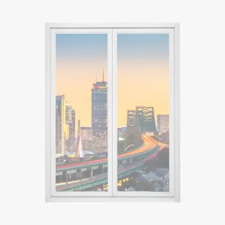 Adesivo per finestra tramonto urbano sulla skyline di Boston con i ponti Zakim e Tobin • Wallissimo®