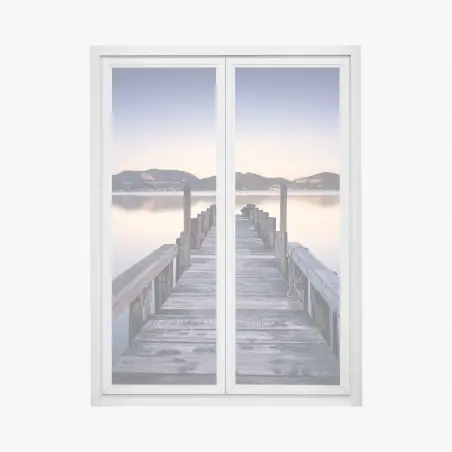 Adesivo per finestra molo in legno al tramonto, Massaciuccoli, Toscana • Wallissimo®