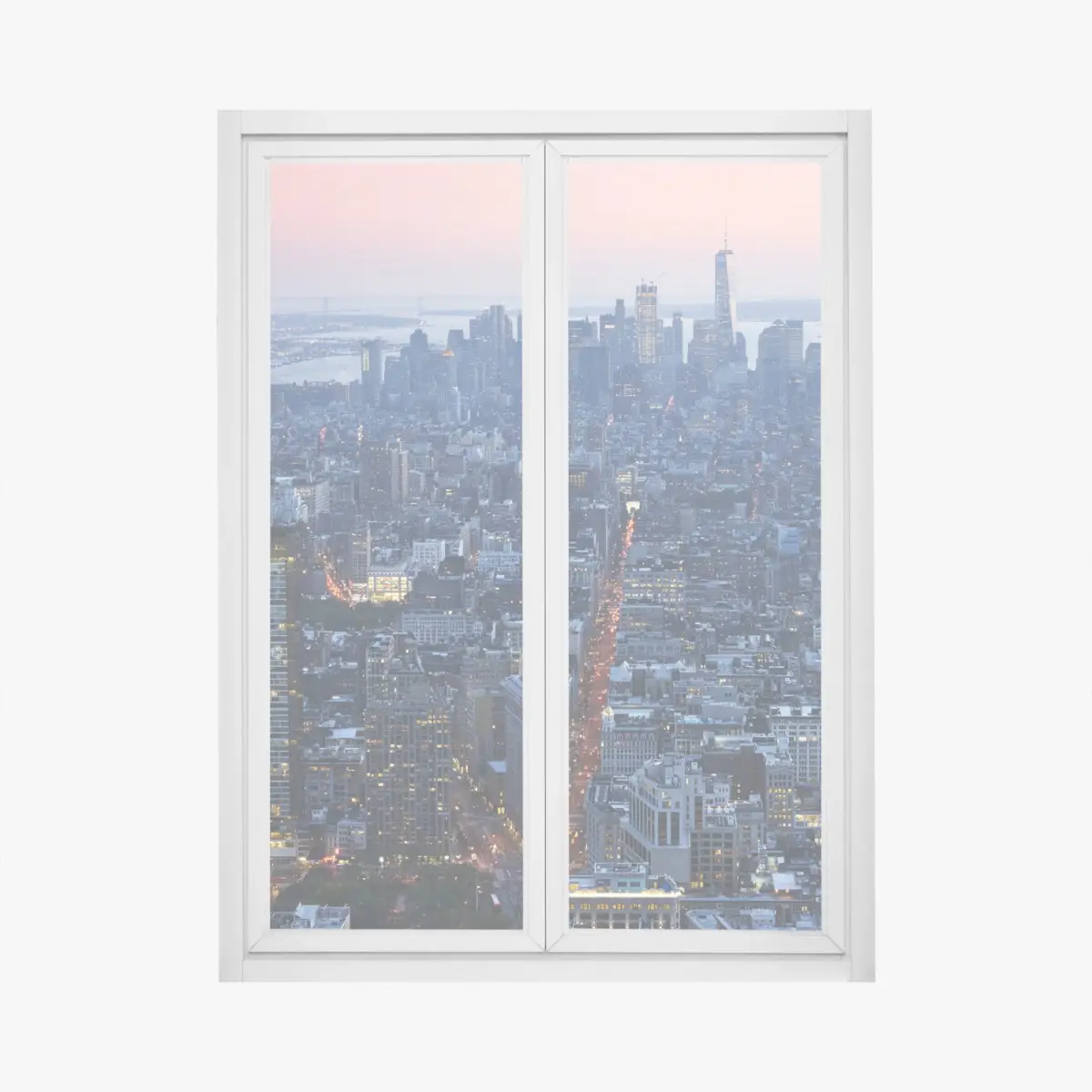 Adesivo per finestra tramonto su Manhattan: vista aerea del centro • Wallissimo®