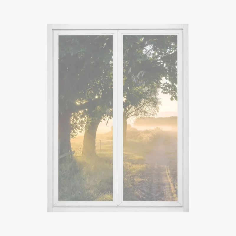 Adesivo per finestra alba dorata sul sentiero di campagna