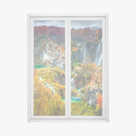 Adesivo per finestra cascate d'autunno a Plitvice • Wallissimo®