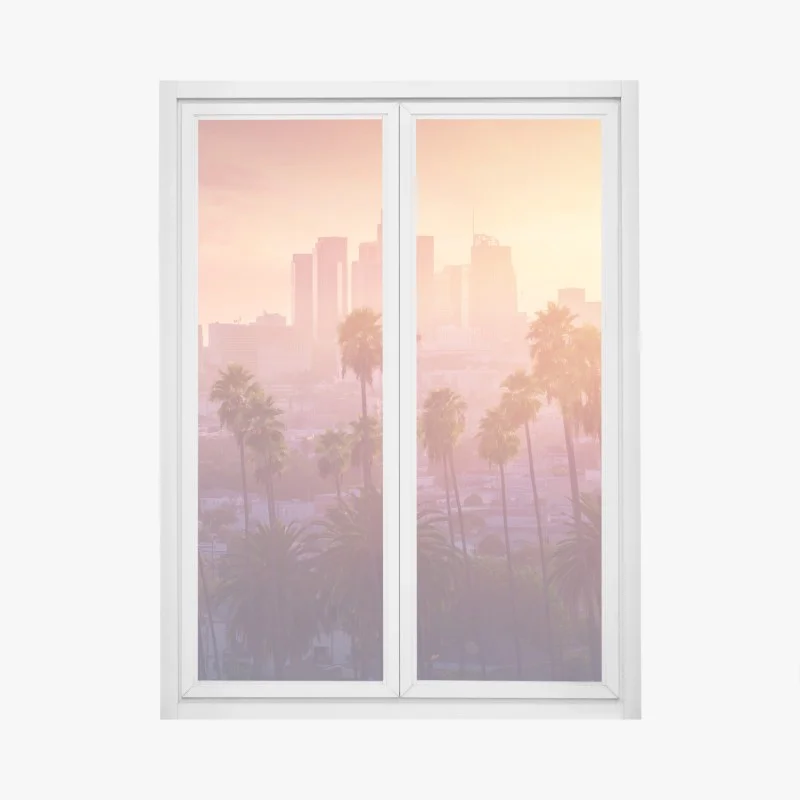Adesivo per finestra tramonto caldo tra le palme su Los Angeles