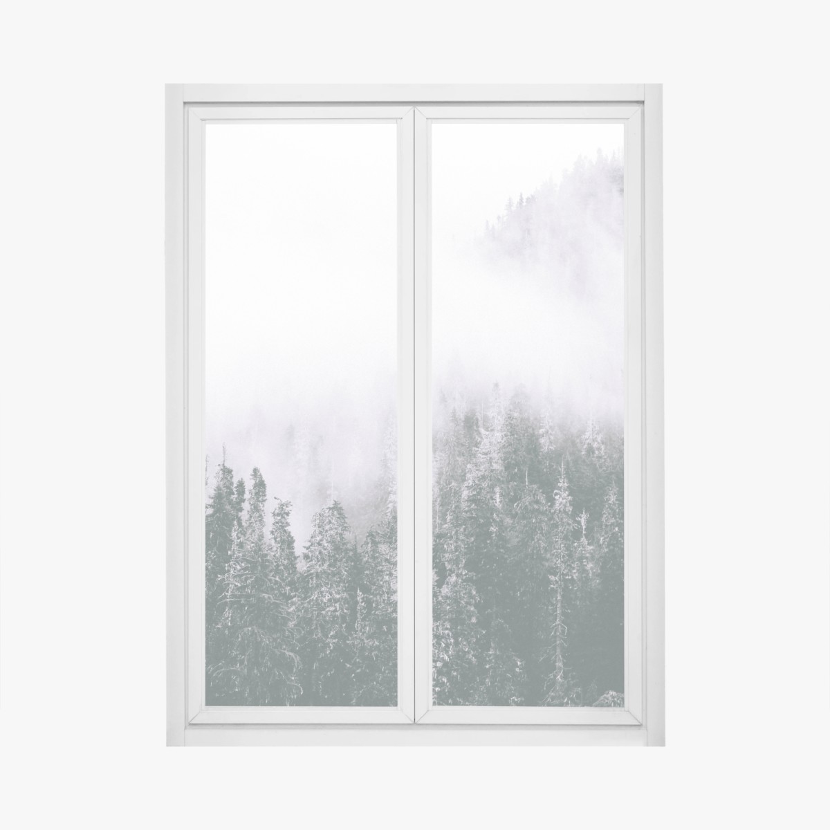 Adesivo per finestra bosco avvolto nella nebbia • Wallissimo®