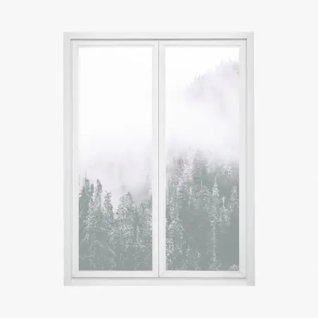 Adesivo per finestra bosco avvolto nella nebbia • Wallissimo®