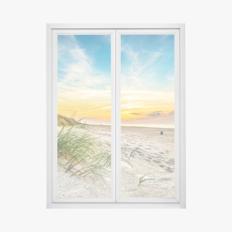 Adesivo per finestra tramonto sulla spiaggia con dune e erba marina • Wallissimo®