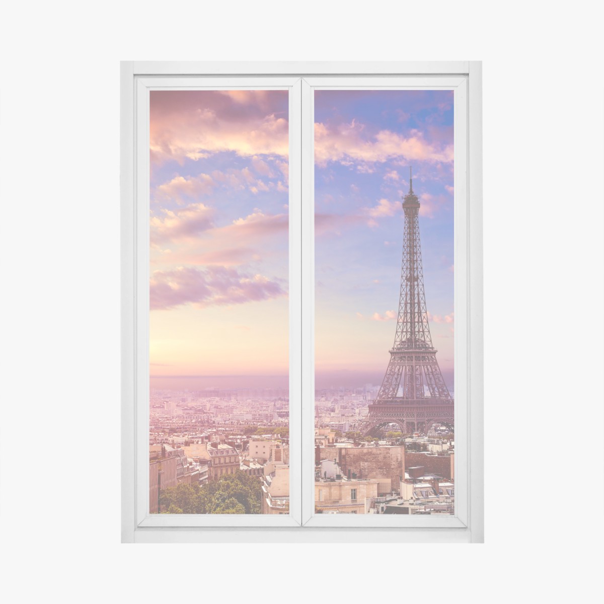Adesivo per finestra tramonto su Parigi e Torre Eiffel • Wallissimo®