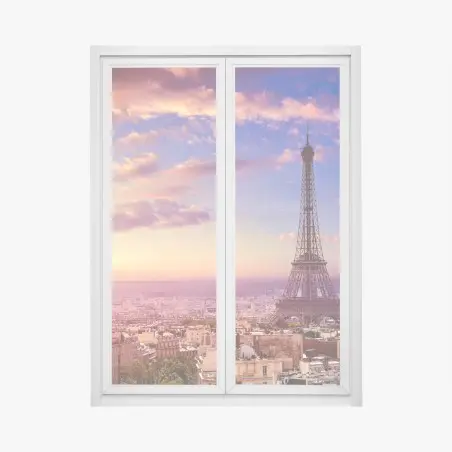 Adesivo per finestra tramonto su Parigi e Torre Eiffel • Wallissimo®