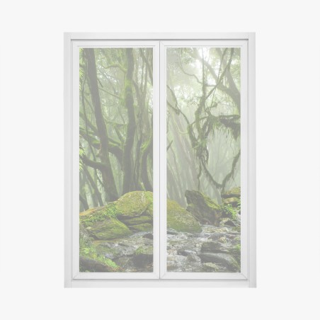 Adesivo per finestra foresta incantata di muschio e nebbia • Wallissimo®
