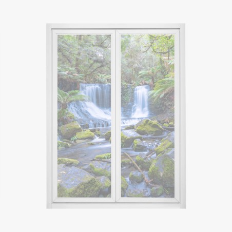 Adesivo per finestra cascata tra le felci nella foresta • Wallissimo®