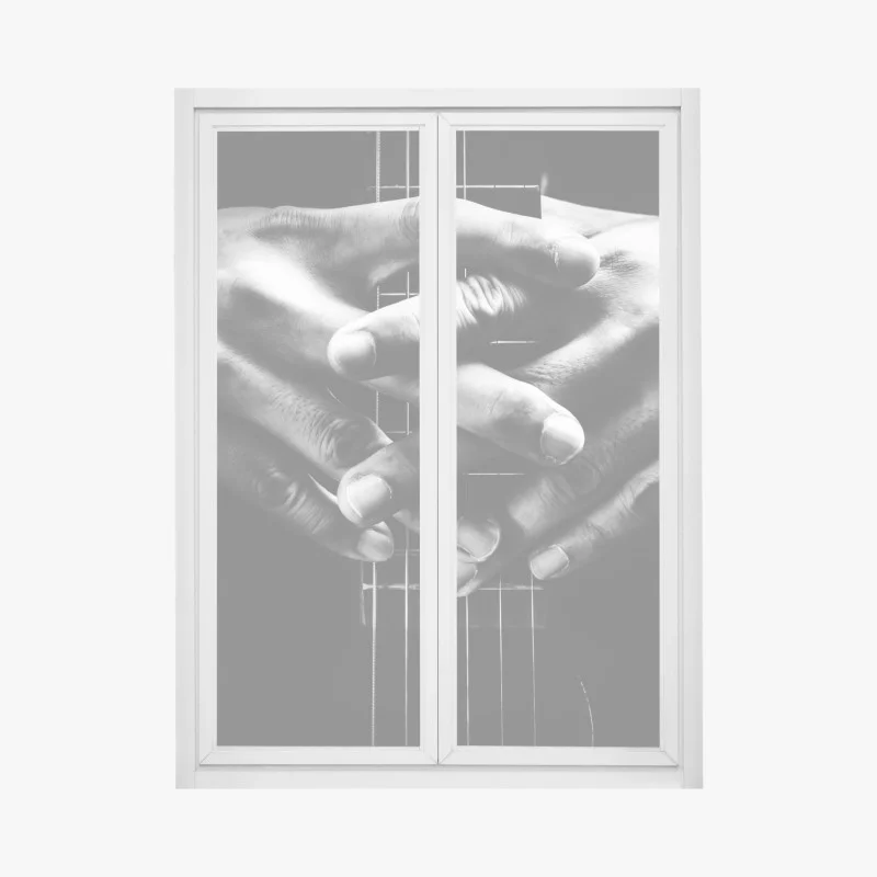 Adesivo per finestra mani intrecciate sulla chitarra in bianco e nero