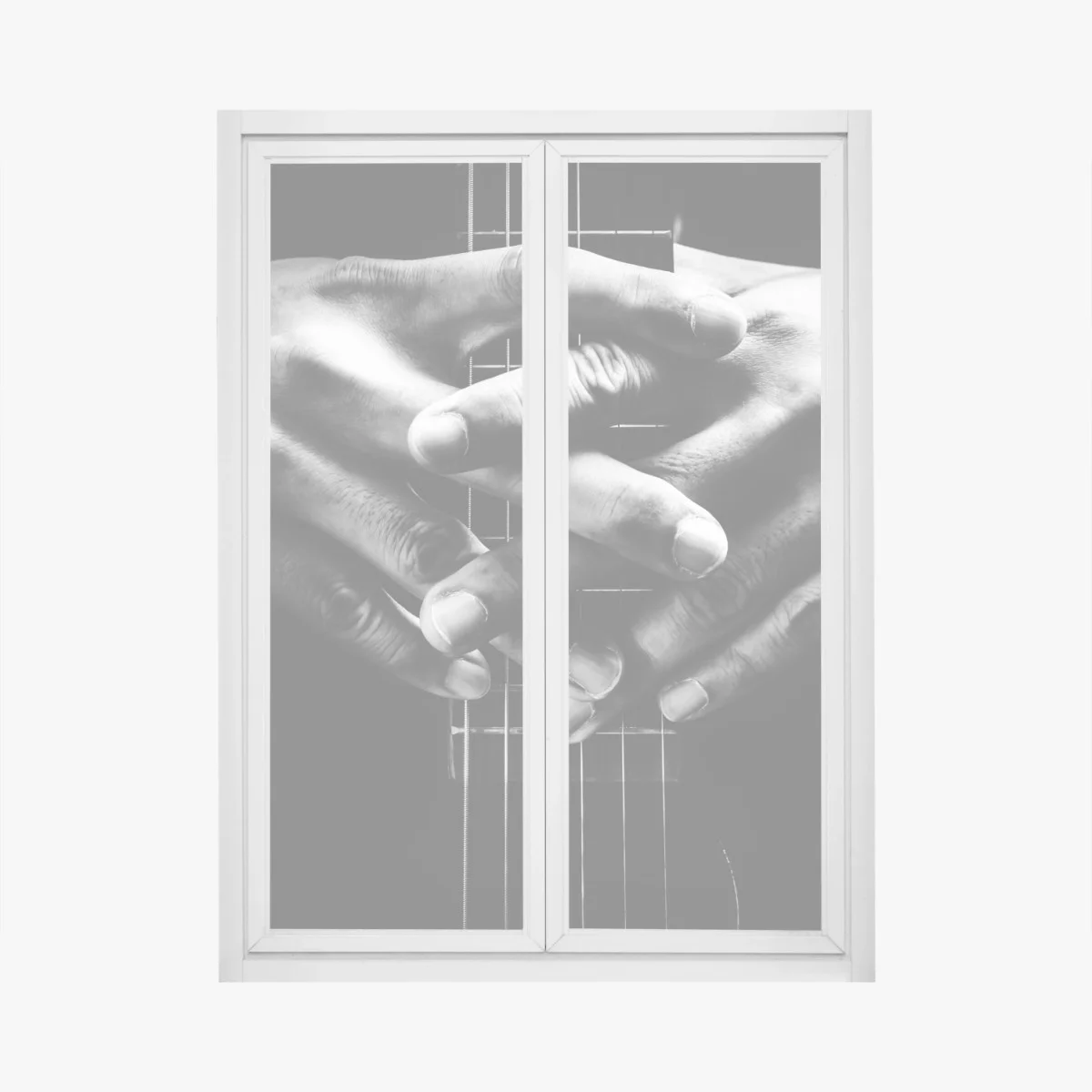 Adesivo per finestra mani intrecciate sulla chitarra in bianco e nero • Wallissimo® Adesivo per finestra mani intrecciate sulla chitarra in bianco e nero • Wallissimo®