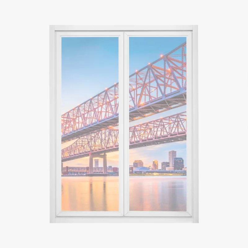 Adesivo per finestra tramonto sul ponte Crescent City Connection a New Orleans