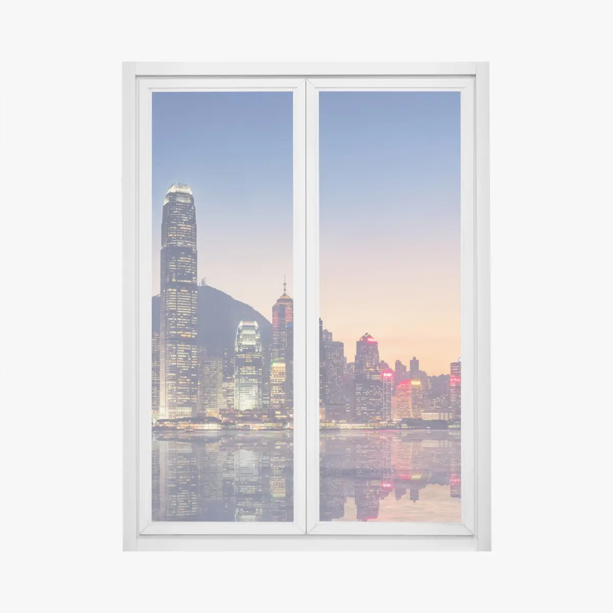 Adesivo per finestra skyline di Hong Kong al crepuscolo • Wallissimo®