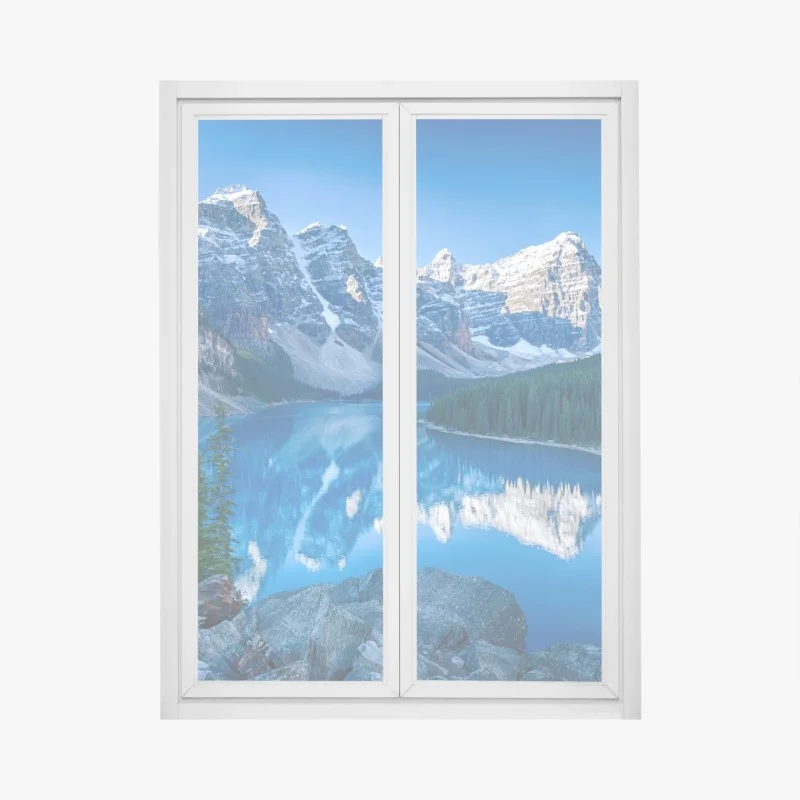 Adesivo per finestra riflessi alpini sul lago cristallino