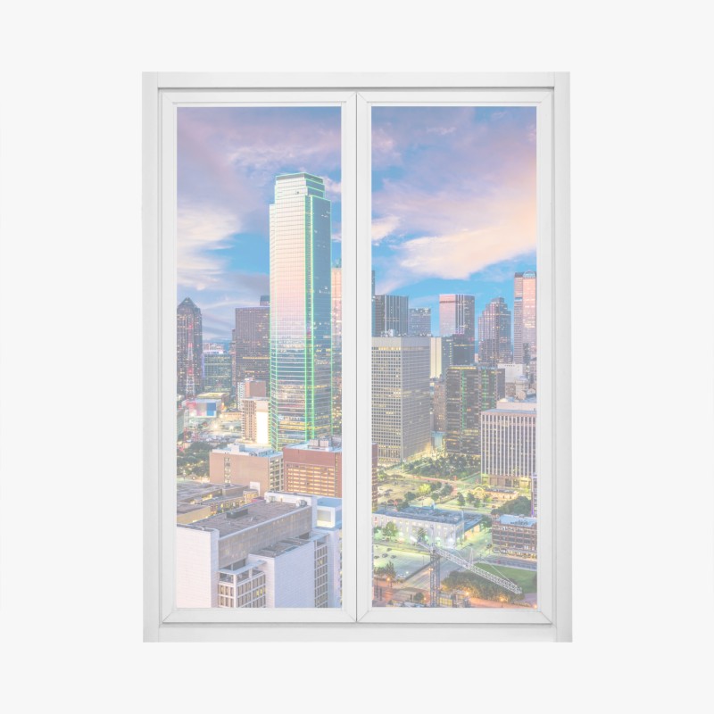 Adesivo per finestra tramonto su Dallas: skyline urbano e contemporaneo