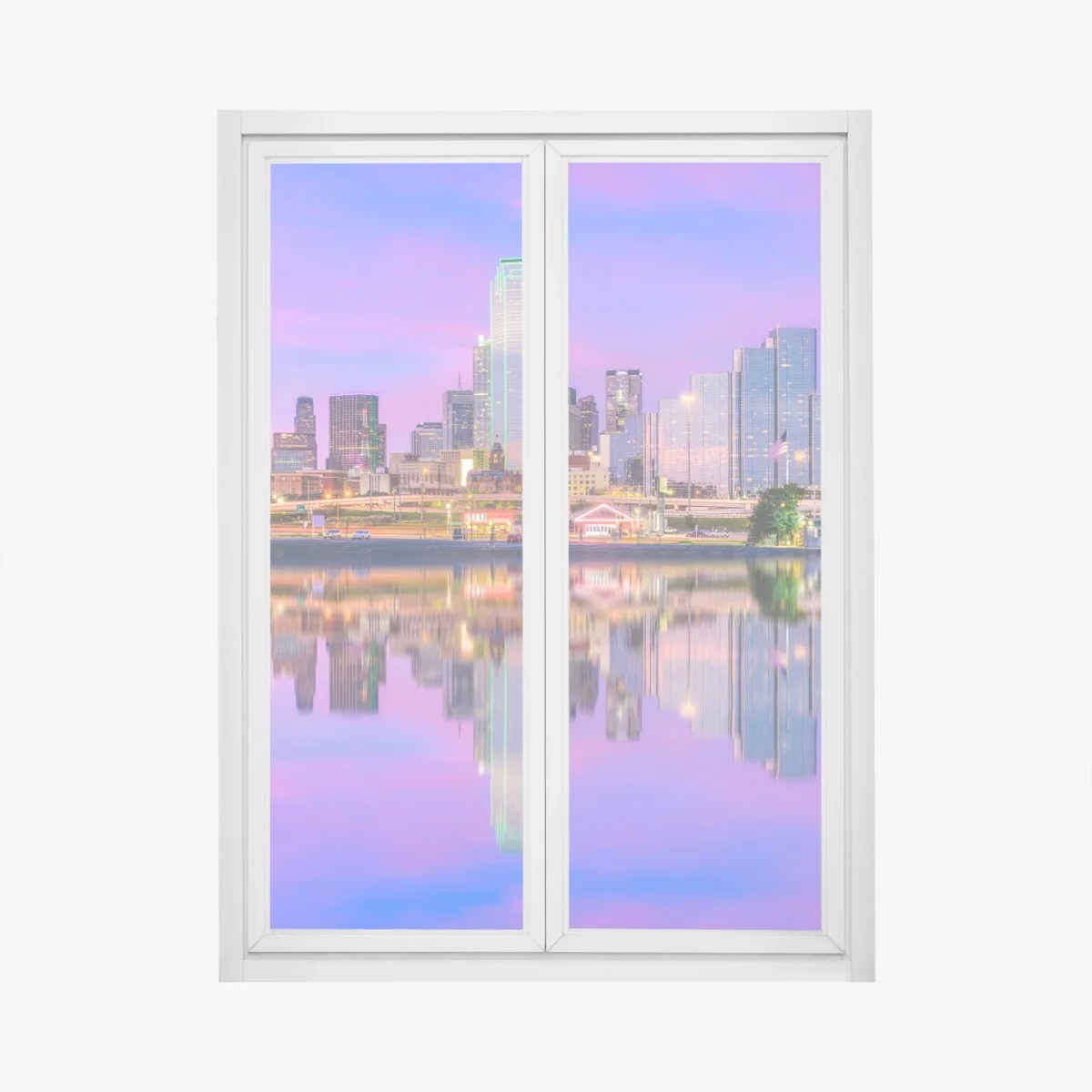Adesivo per finestra riflessi magici sullo skyline di Dallas • Wallissimo® Adesivo per finestra riflessi magici sullo skyline di Dallas • Wallissimo®