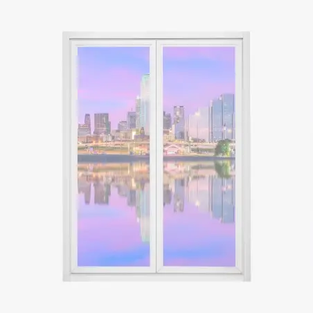 Adesivo per finestra riflessi magici sullo skyline di Dallas • Wallissimo®