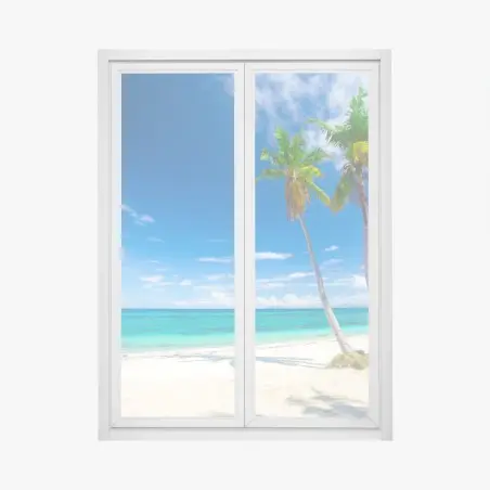 Adesivo per finestra spiaggia turchese con palme • Wallissimo®