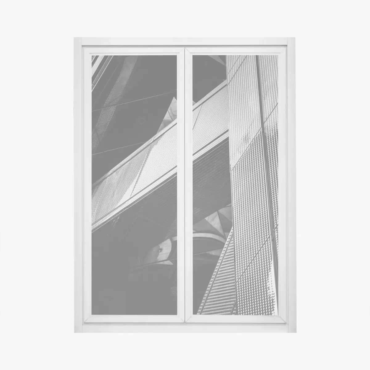 Adesivo per finestra prospettiva urbana astratta in bianco e nero • Wallissimo®