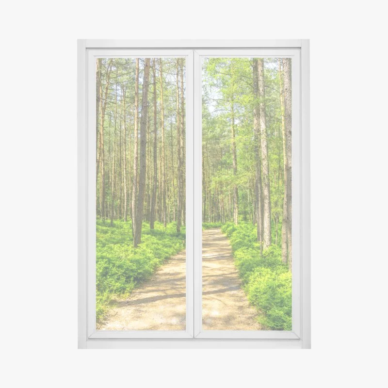 Adesivo per finestra sentiero silenzioso nella foresta di pini