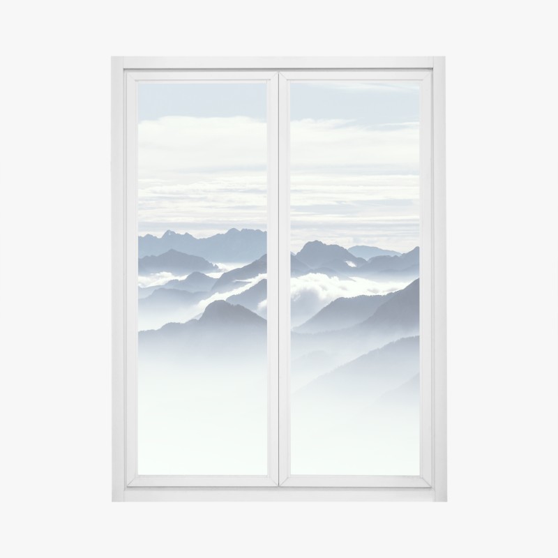 Adesivo per finestra panorama di montagne avvolte nella nebbia