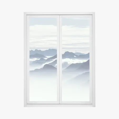 Adesivo per finestra panorama di montagne avvolte nella nebbia • Wallissimo®