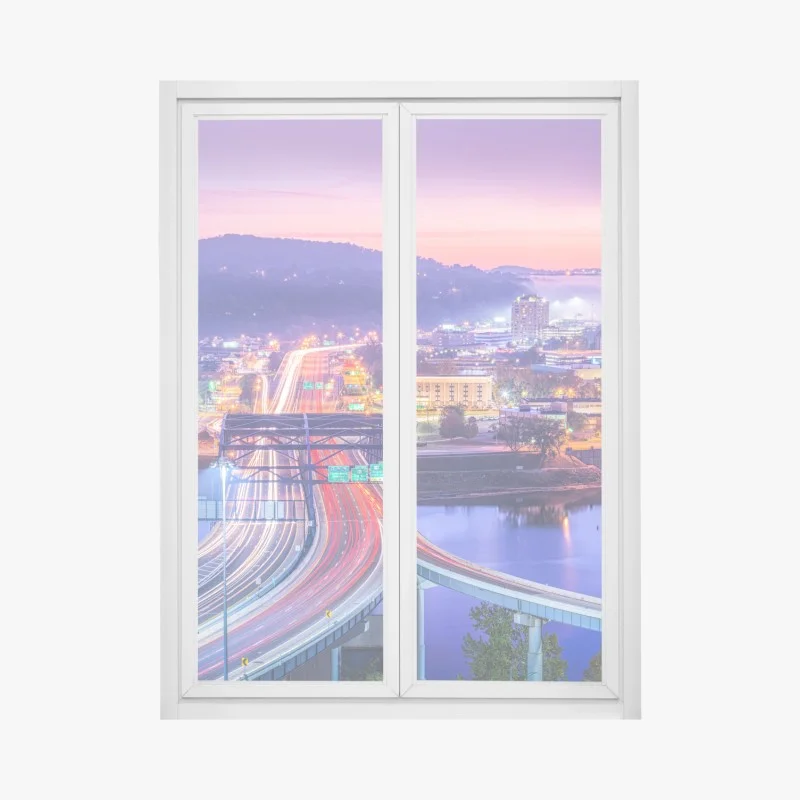 Adesivo per finestra alba su Charleston: skyline riflesso sul fiume