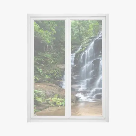 Adesivo per finestra cascata nella foresta lussureggiante • Wallissimo®