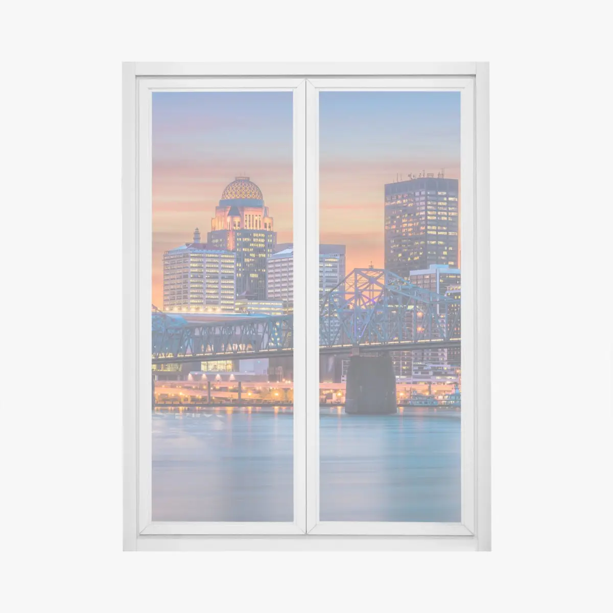 Adesivo per finestra skyline di Louisville al tramonto • Wallissimo®