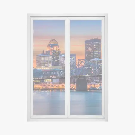 Adesivo per finestra skyline di Louisville al tramonto • Wallissimo®