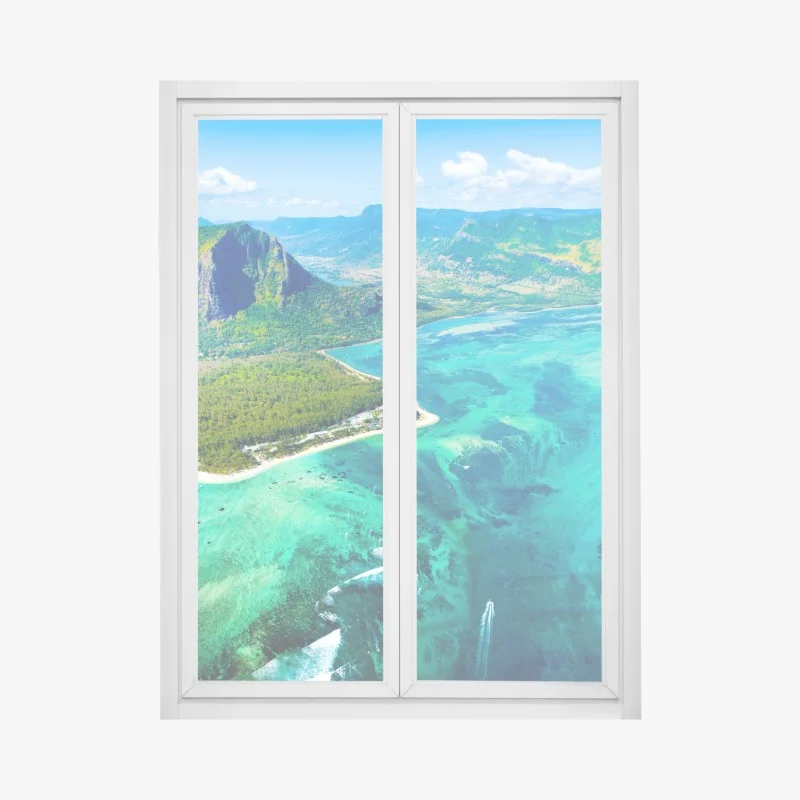 Adesivo per finestra oasi turchese di Mauritius