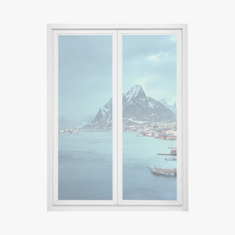 Adesivo per finestra paesaggio invernale a Reine, Isole Lofoten