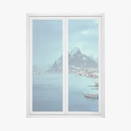 Adesivo per finestra paesaggio invernale a Reine, Isole Lofoten • Wallissimo®