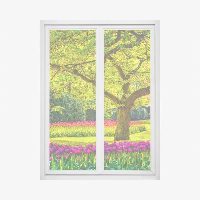 Adesivo per finestra giardino di tulipani primaverile a Keukenhof