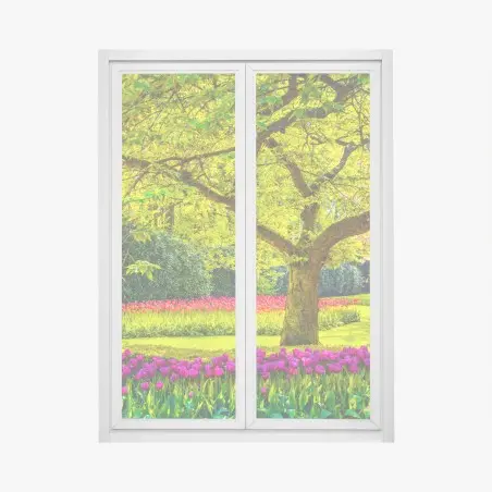 Adesivo per finestra giardino di tulipani primaverile a Keukenhof • Wallissimo®