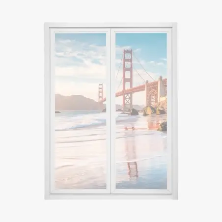 Adesivo per finestra tramonto sul Golden Gate: panorama costiero • Wallissimo®