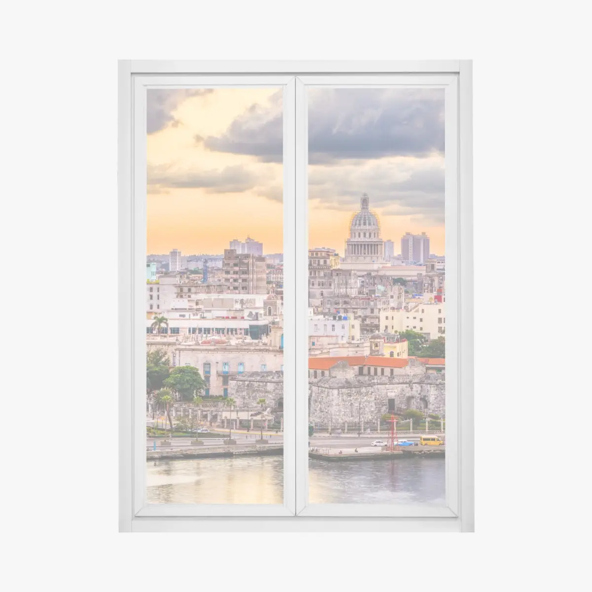 Adesivo per finestra tramonto sullo skyline di L'Avana • Wallissimo®