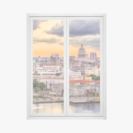 Adesivo per finestra tramonto sullo skyline di L'Avana • Wallissimo®