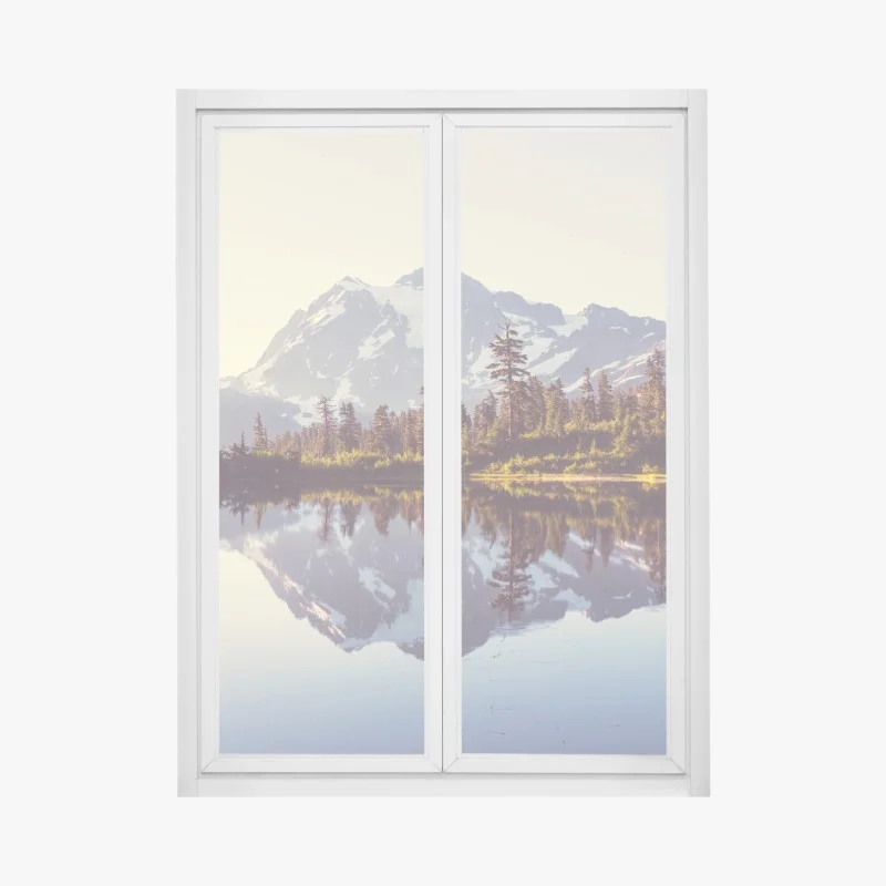 Adesivo per finestra riflessi dorati di Monte Shuksan sul lago