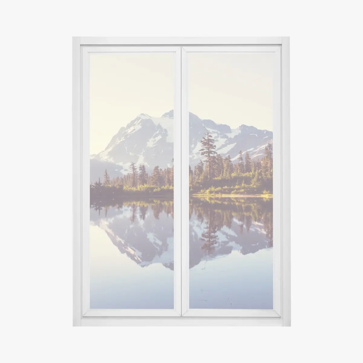 Adesivo per finestra riflessi dorati di Monte Shuksan sul lago • Wallissimo®
