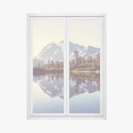 Adesivo per finestra riflessi dorati di Monte Shuksan sul lago • Wallissimo®