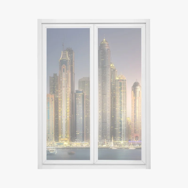 Adesivo per finestra skyline dorato di Dubai