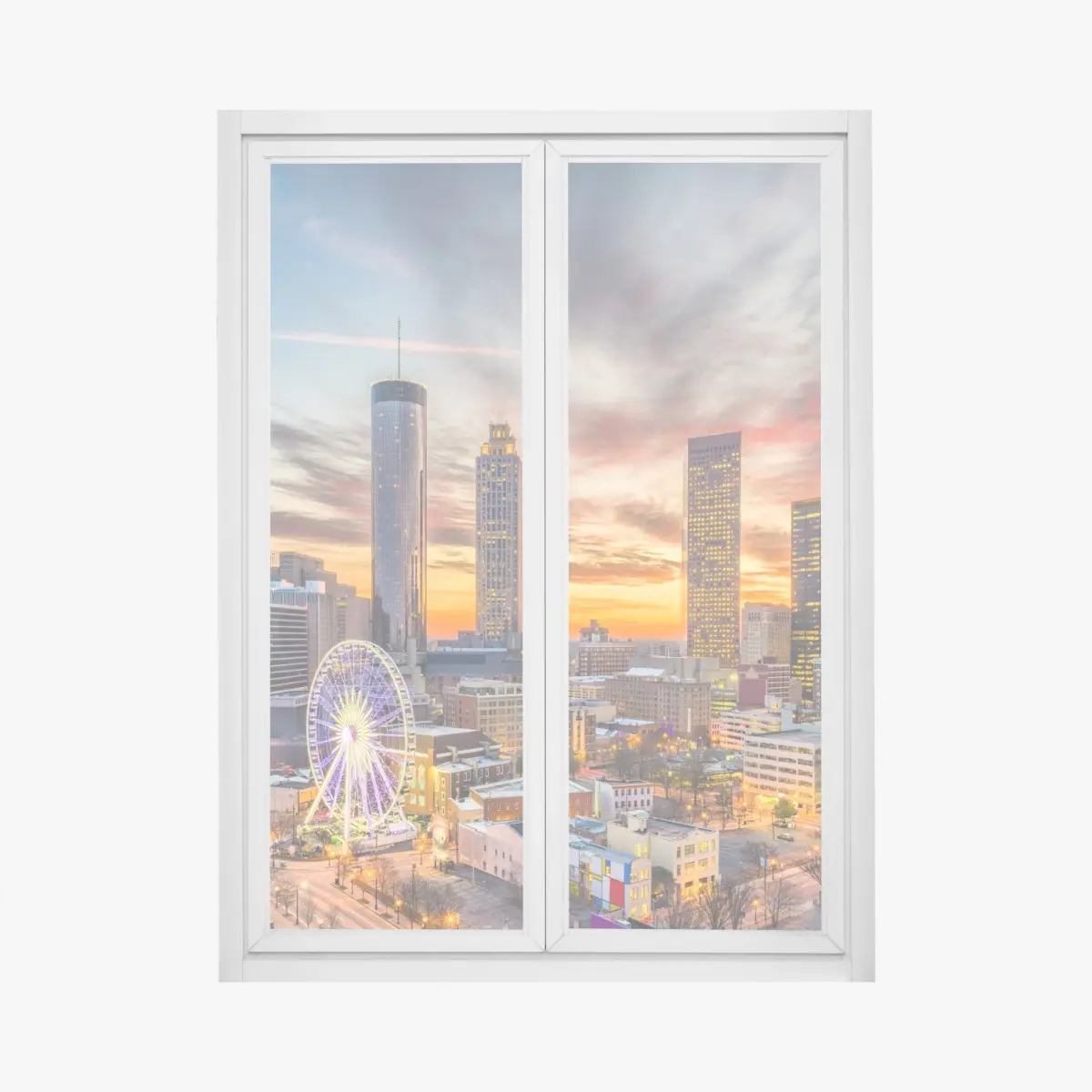 Adesivo per finestra tramonto su Atlanta, skyline metropolitano • Wallissimo®