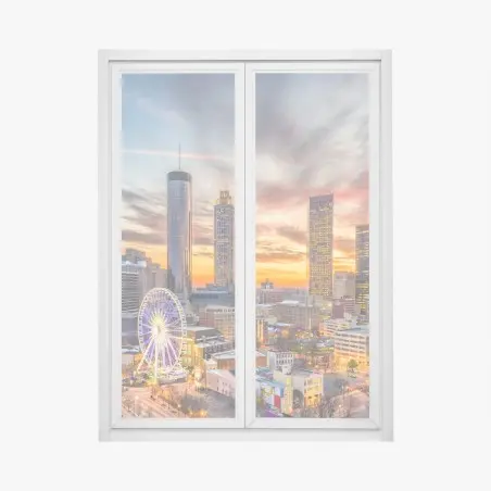 Adesivo per finestra tramonto su Atlanta, skyline metropolitano • Wallissimo®