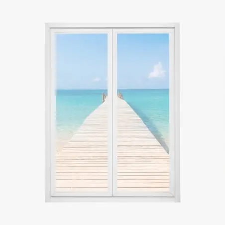 Adesivo per finestra pontile verso il mare turchese • Wallissimo®