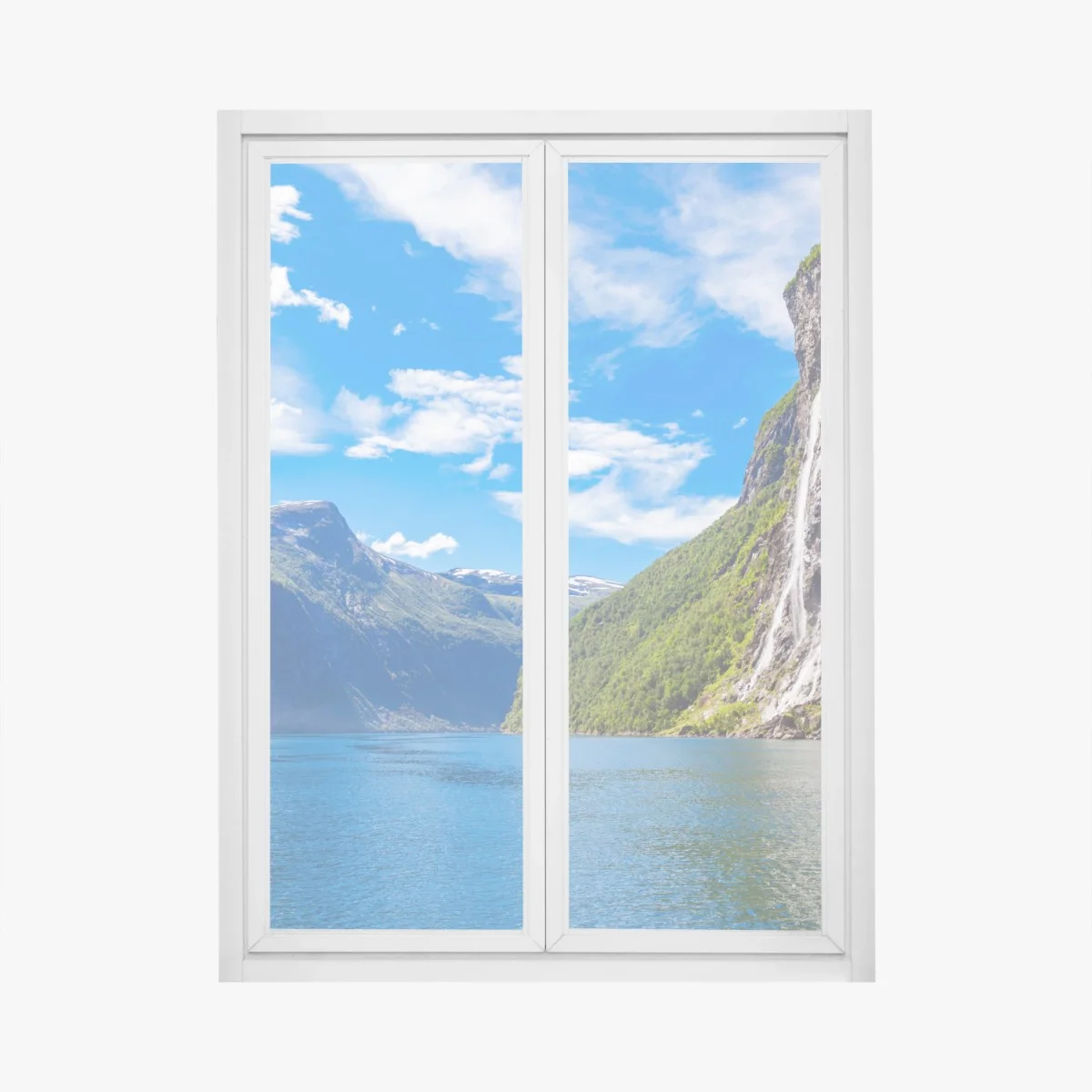 Adesivo per finestra cascate Sette Sorelle a Geiranger • Wallissimo® Adesivo per finestra cascate Sette Sorelle a Geiranger • Wallissimo®