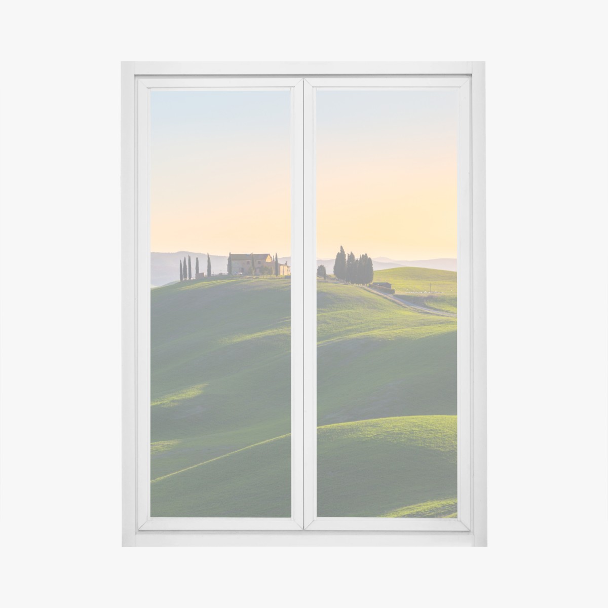 Adesivo per finestra tramonto sulle Crete Senesi • Wallissimo®