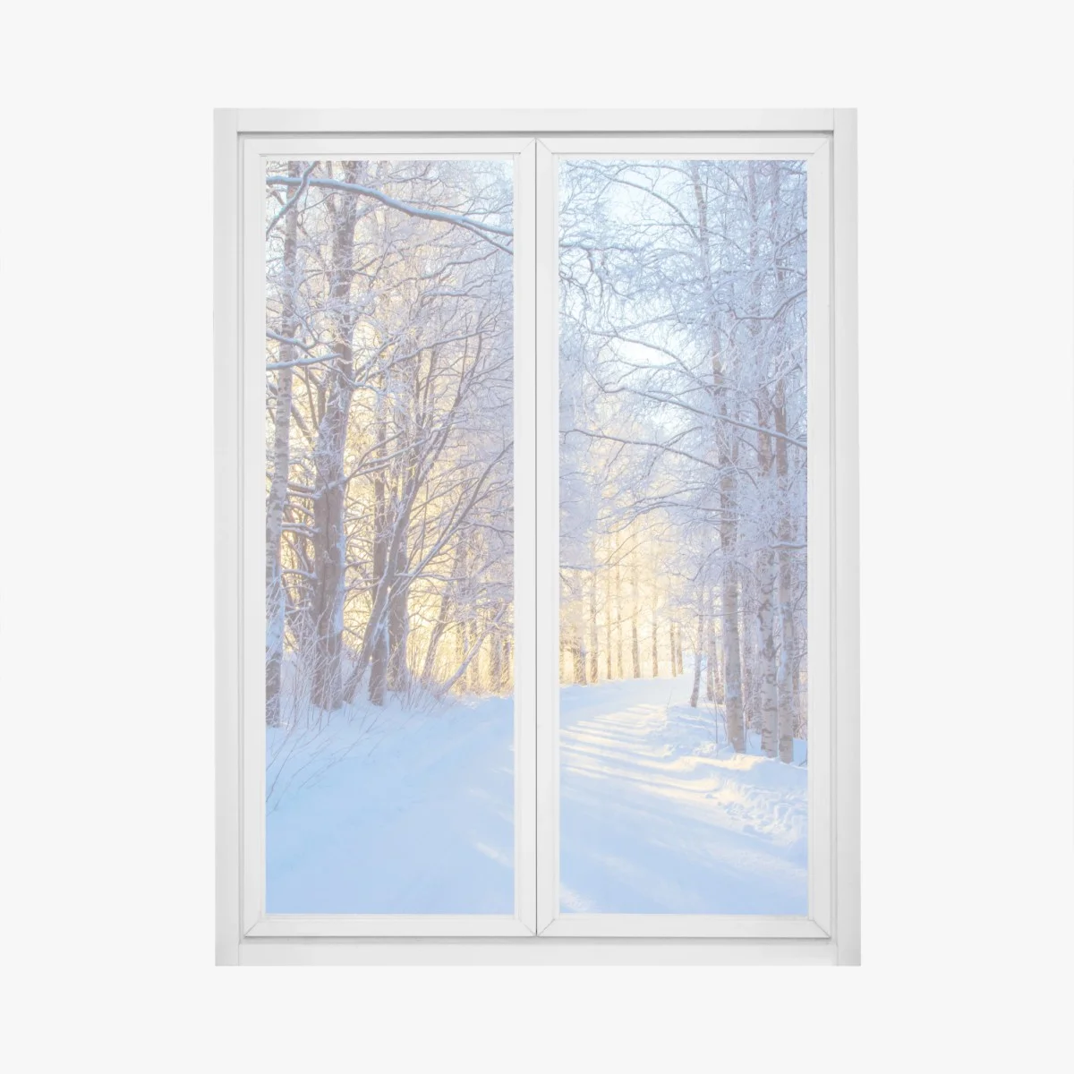 Adesivo per finestra bosco innevato alla luce dorata • Wallissimo® Adesivo per finestra bosco innevato alla luce dorata • Wallissimo®