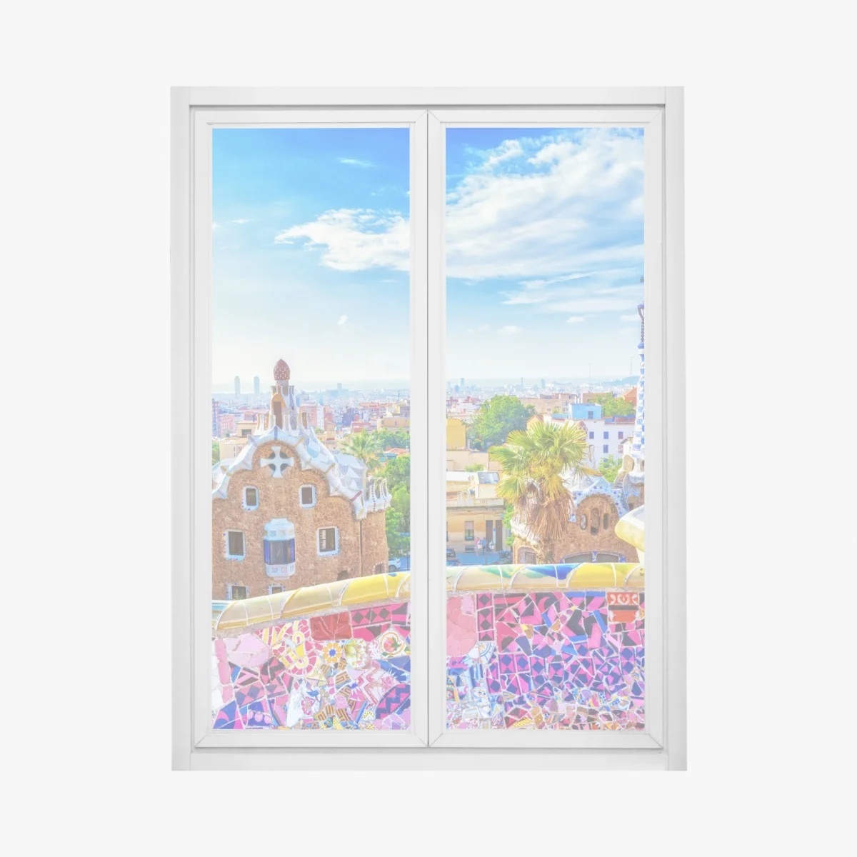Adesivo per finestra vista colorata su Parc Güell, Barcellona • Wallissimo® Adesivo per finestra vista colorata su Parc Güell, Barcellona • Wallissimo®