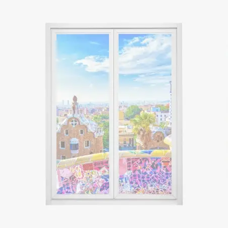 Adesivo per finestra vista colorata su Parc Güell, Barcellona • Wallissimo®